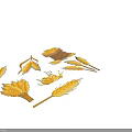 Golden Wheat Ears Bundles And Sack Of Grains Isolated On Dark Background