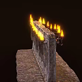Medieval Style Torch Shaped Wall Sconces With Flaming Lights On Stone Brick Wall