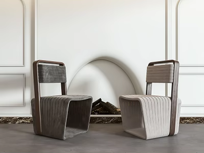 Two Stylish Leisure Chairs With Wooden Frame Fabric Seats And White Arch Fireplace Background 3d model