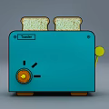 Blue Toaster Kitchen Appliance With Two Slices Of Toasted Bread On Top
