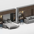 Modern Multifunctional Room Design With Bed Sofa Desk And Storage Units 3d model