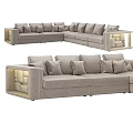 Modern Light Gray Sectional Sofa With Plush Cushions And LED Storage 3d model