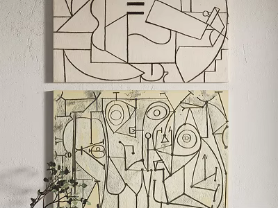 Abstract Art Paintings With Black White Lines And Geometric Design Elements 3d model