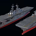 Modern Warship With Long Deck Yellow Lines Red Bottom And Radar Equipment