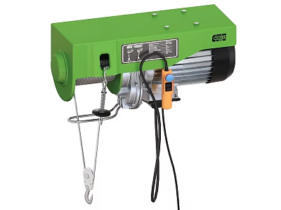 Heavy Duty Green Industrial Electric Hoist With Lifting Hook And Control Device 3d model