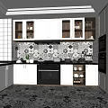 Modern Kitchen Interior Featuring White Cabinets Patterned Tiled Backsplash Oven And Countertop