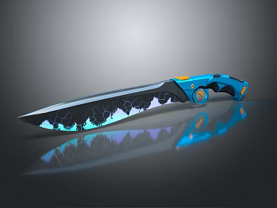 Modern Weapon Knife With Blue Handle And Cracked Glossy Blade Design 3d model