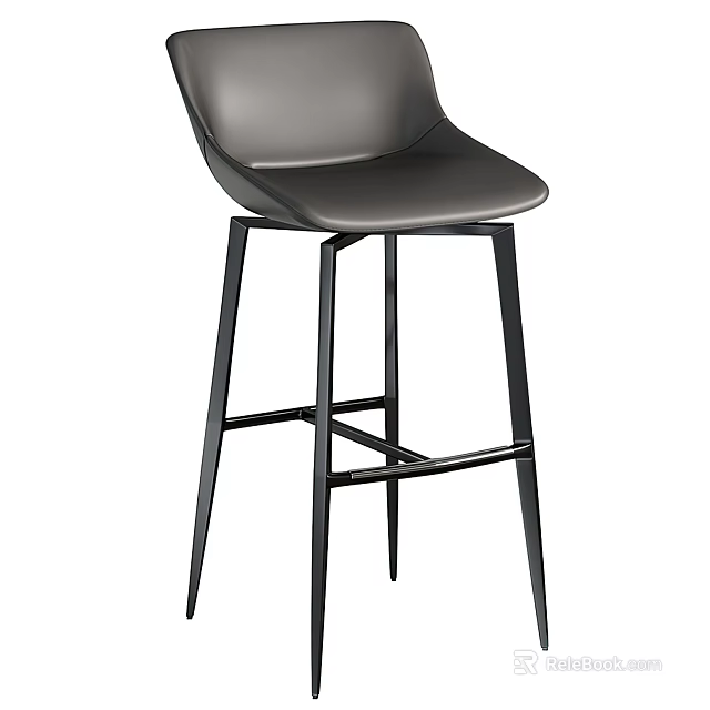 Modern Bar Stool With Sleek Design Black Metal Frame And Gray Seat 3d model 