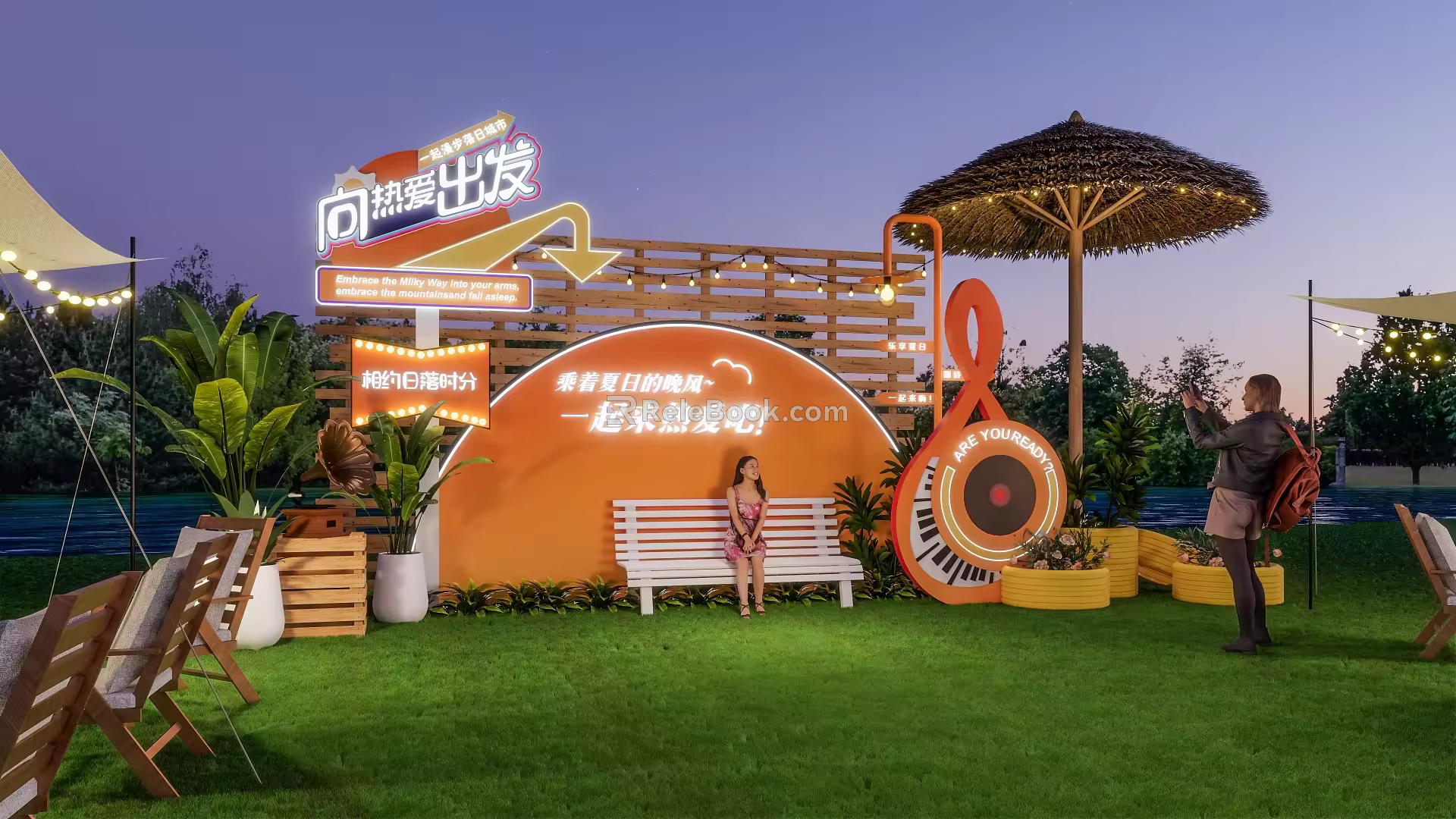 Modern net red sunset camp interactive clock-in to take photos of beautiful Chen 3d model