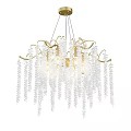 Elegant Gold Frame Chandelier With Crystal Pendants And Dangling Beads