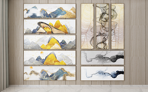 New Chinese abstract painting hanging painting 3d model