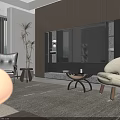 Modern Living Room Interior With Single Sofa Wooden Wall TV Unit And Area Rug