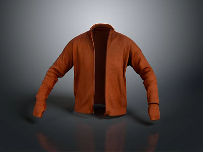 Orange Knit Cardigan With Zipper Front View And Textured Fabric Design 3d model