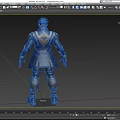 Detailed Game Movie Character with Blue Coat Golden Helmet and Black Armor