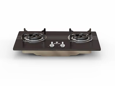 Modern Double Burner Gas Stove With Black Panel And Control Knobs 3d model