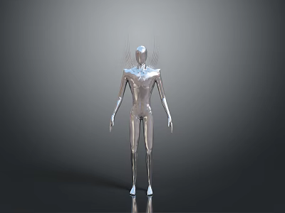 Game and Movie Character Silver Metallic Humanoid With Smooth Surface Standing Pose 3d model