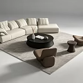Modern Cream L Shaped Sofa and Black Round Coffee Table Set with Accent Chairs