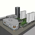 Modern Commercial Complex With High Rise Buildings Retail Mall And Billboard