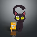 Cute Black Cat With Yellow Eyes And Pink Ears Next To Yellow Chair