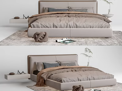 Modern Double Bed Interior With Upholstered Headboard Bedside Tables And Decorative Knot 3d model