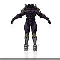Purple Biomechanical Mech Character Design With Humanoid Form Metallic Armor And Golden Accents
