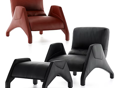 Modern Single Sofa in Red and Black with Matching Ottoman Design 3d model