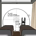 Modern Beauty Hair Salon Interior With Circular Illuminated Shelf Products Illuminated Mirror Beige Chair