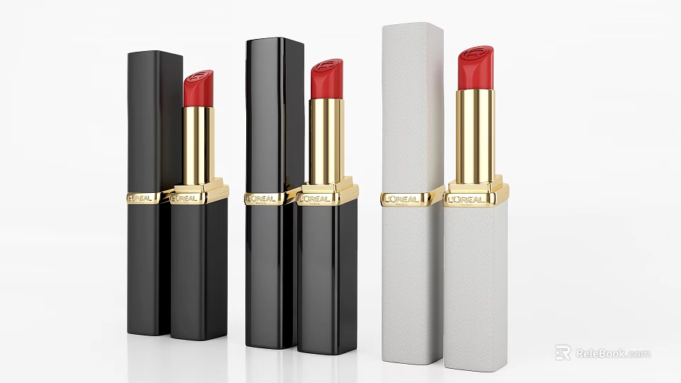 Luxury Red Lipstick With Black Gray Cases And Gold Accents For Makeup Collection 3d model 