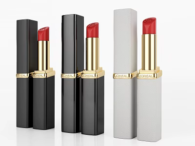 Luxury Red Lipstick With Black Gray Cases And Gold Accents For Makeup Collection 3d model