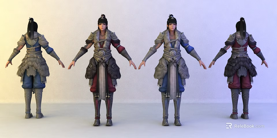 Game and Movie Character 3D Models With Ancient Armor and Colorful Costumes 3d model 