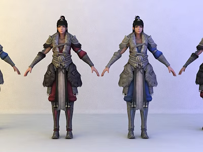Game and Movie Character 3D Models With Ancient Armor and Colorful Costumes 3d model