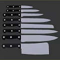 Different Sizes Kitchen Knives With Black Handles And Silver Blades For Cooking