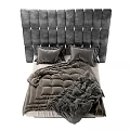 Modern Double Bed with Upholstered Gray Headboard Button Tufting and Cozy Gray Bedding 3d model
