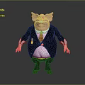 3D Cartoon Pig Head Character In Gray Suit With Red Tie Badge And Claw Hands