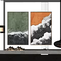 Abstract Paintings With Green Orange Colors And White Black Textured Design For Home Interior Decor