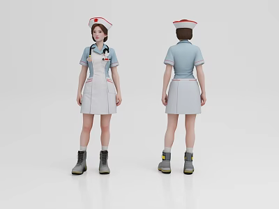 Woman Nurse In Professional Uniform With Red Cross Hat Stethoscope And Boots Front Back View 3d model