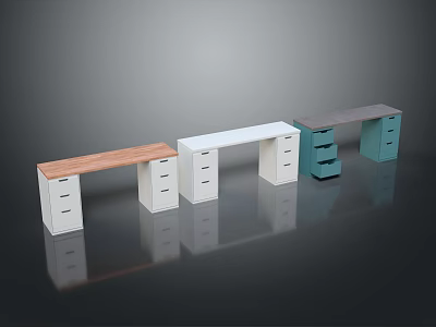 Functional Kids Study Desks in Wooden White and Blue with Storage Drawers 3d model
