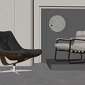 Black Leather And Beige Striped Leisure Chairs With Wooden Metal Frames In Modern Interior
