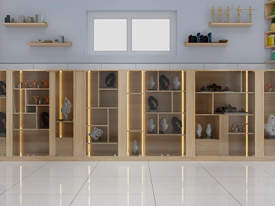 Modern Wooden Display Cabinets With Glass Doors And Illuminated Decorative Crafts 3d model