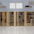 Modern Wooden Display Cabinets With Glass Doors And Illuminated Decorative Crafts