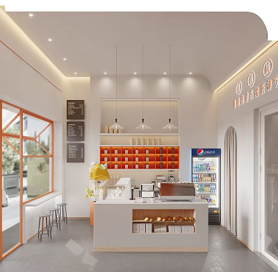Modern Dessert Shop Interior With Display Case Menu Boards And Seating 3d model