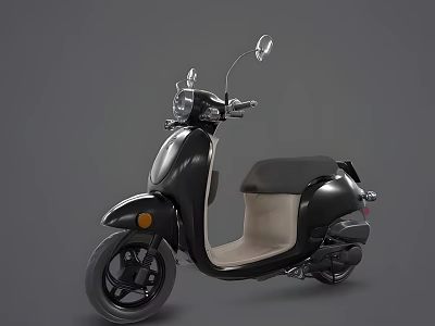 Modern Black Scooter With Classic Design Beige Seat And Side Mirrors 3d model