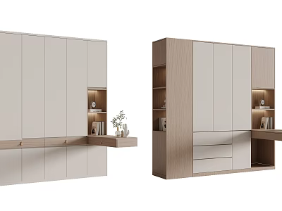 Modern Minimalist Wardrobe Design With Open Shelves Drawers LED Lights And Decorative Items 3d model