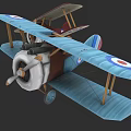 Vintage Blue Biplane With Round Insignia And Wooden Structure Design