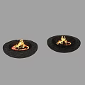 Rustic Circular Stone Fireplace With Natural Texture And Burning Flames