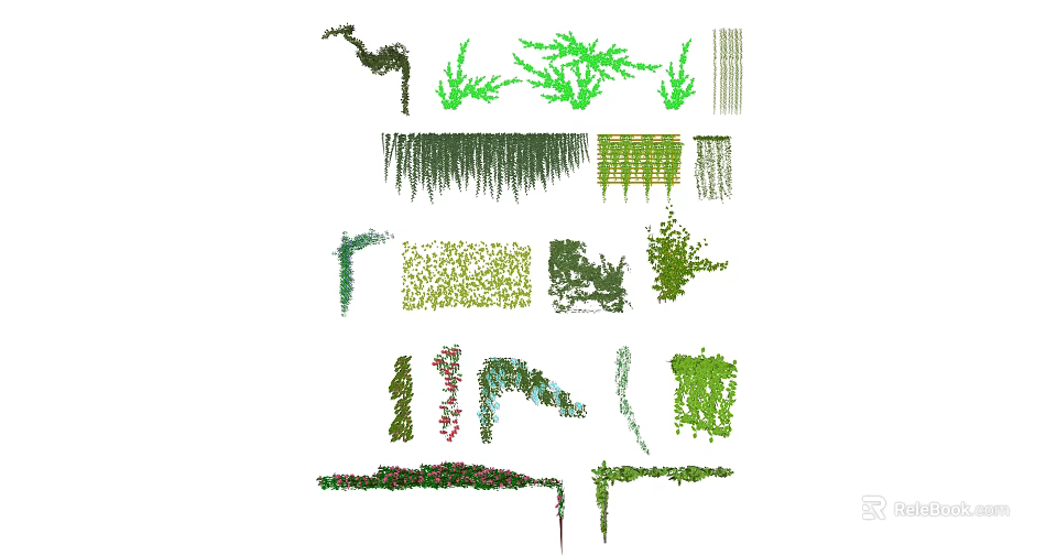 Various Decorative Vines With Green Foliage And Different Shapes For Garden Design 3d model 