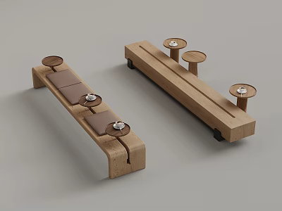 Wooden Home Decor Pieces With Long Base And Circular Platforms Design 3d model