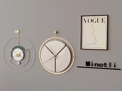 Modern Decorative Wall Clocks On Gray Wall With VOGUE Magazine Cover Minotli Sign 3d model