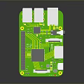 Green Computer Circuit Board With Microchip Yellow Pins Electronic Ports And Components