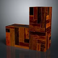 Creative Wooden Patchwork Furniture Piece With Geometric Wood Blocks And Textured Panels